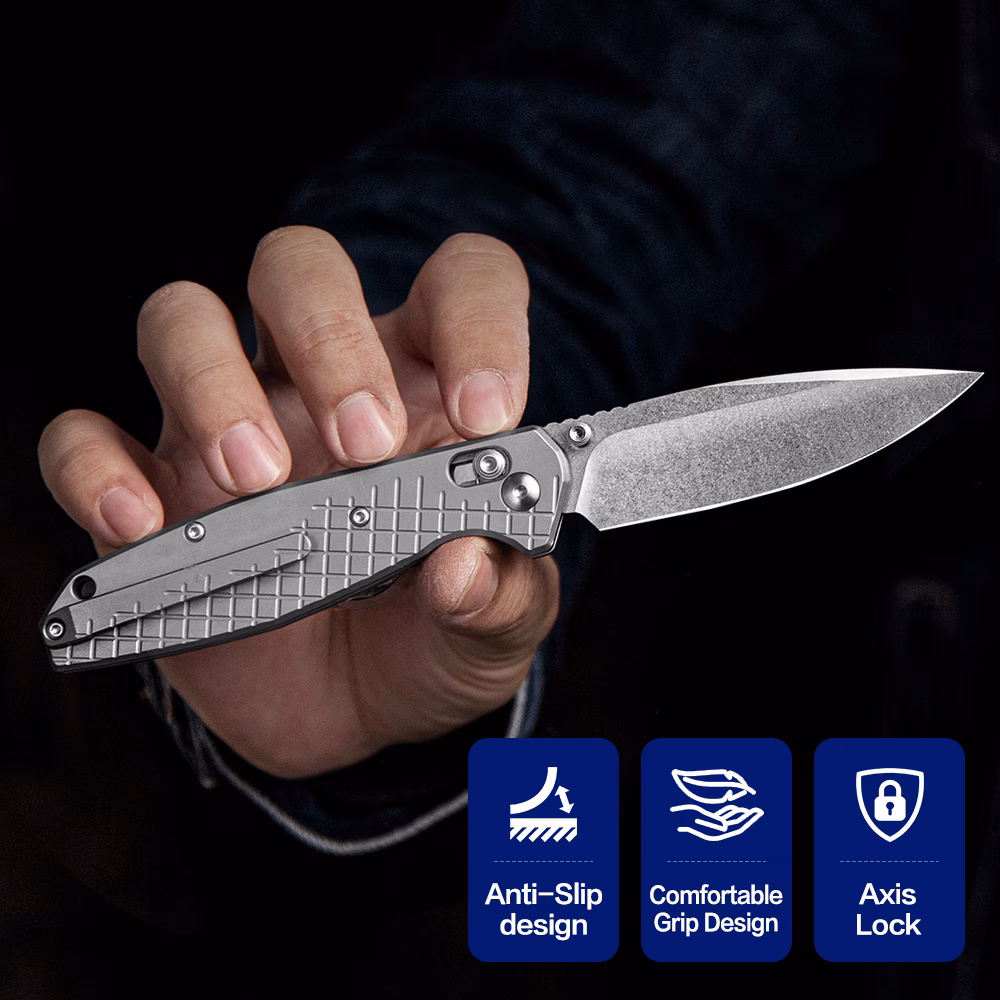 Foldedge EDC Knife: Titanium, D2 Blade, Anti-Slip Design